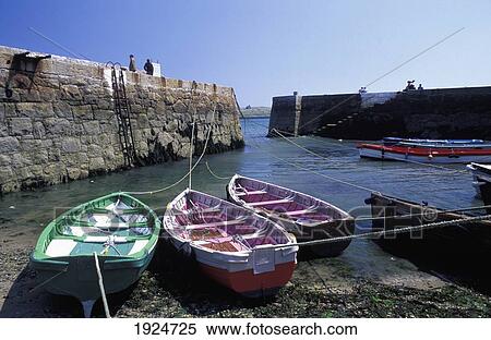 Stock Photography - Pink And Green Boats, Bray Harbour. Fotosearch