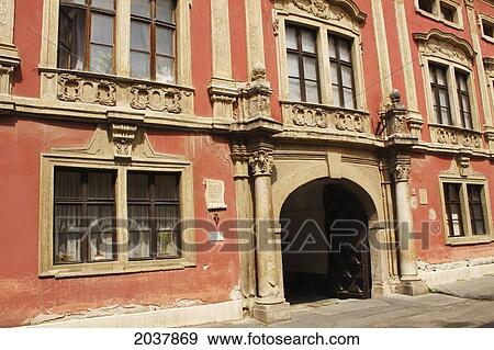 Stock Photo - Pink Building In The Old Town Square; Sopron Gyor-Moson-Sopron Hungary. Fotosearch