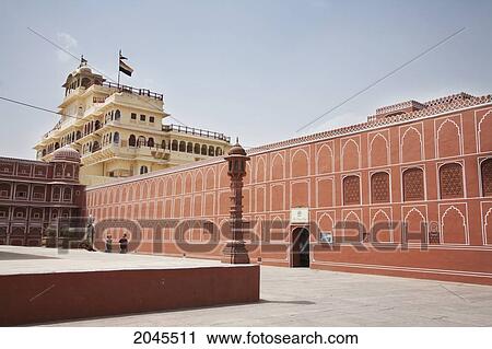 Stock Image - Pink Courtyard At The City Palace, Jaipur, Rajasthan, India. Fotosearch