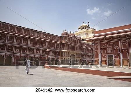 Stock Image - Pink Courtyard At The City Palace, Jaipur, Rajasthan, India. Fotosearch