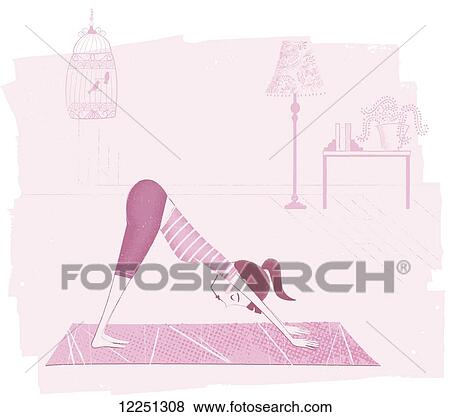 Stock Photo - Pink illustration of a woman doing a yoga pose. Fotosearch