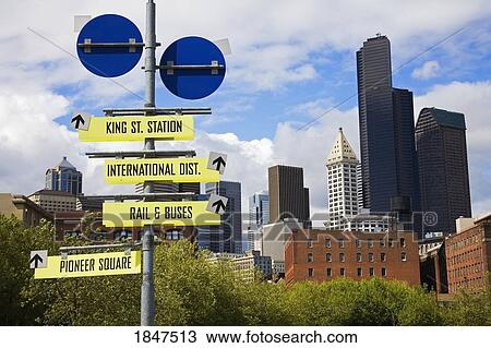 Stock Image - Pioneer Square And Seattle Skyline; Seattle, Washington State, Usa. Fotosearch