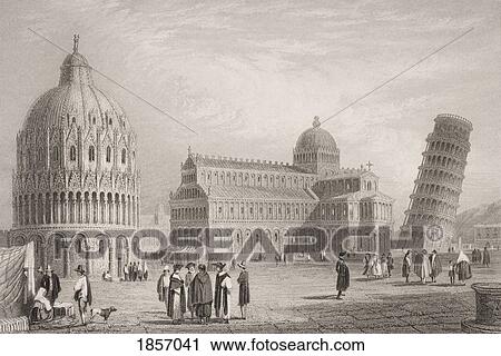 Pisa, Italy Showing From Left The Bapistry The Duomo And The Leaning Tower. Engraved By W. Finden After S. Prout. View Large Photo Image Stock Image - Pisa, Italy Showing From Left The Bapistry The Duomo And The Leaning Tower. Engraved By W. Finden After S. Prout.. Fotosearch