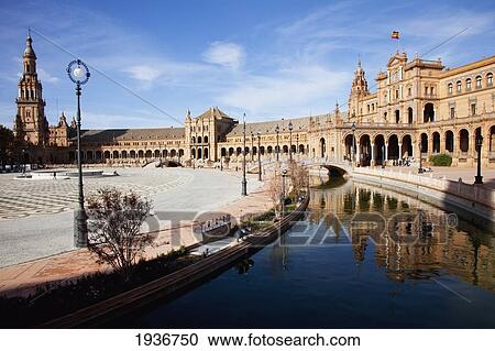 Placa De Espana; Sevilla Andalusia Spain View Large Photo Image Stock Image - Placa De Espana; Sevilla Andalusia Spain. Fotosearch