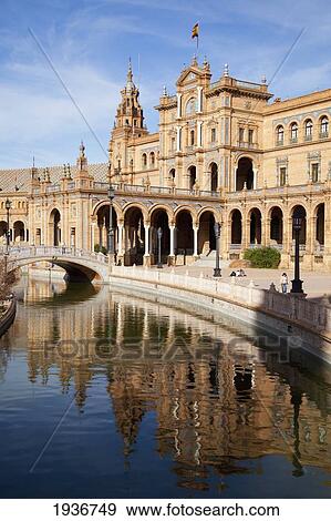 Placa De Espana; Sevilla Andalusia Spain View Large Photo Image Stock Photo - Placa De Espana; Sevilla Andalusia Spain. Fotosearch