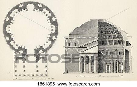 Stock Photography - Plan And Elevation Of The Pantheon In Rome From The National Encyclopaedia Published By William Mackenzie London Late 19Th Century. Fotosearch