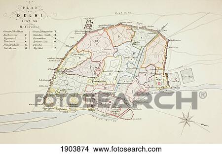 Picture - Plan Of Delhi In 1857 - 1858. From The Age We Live In, A History Of The Nineteenth Century. Fotosearch
