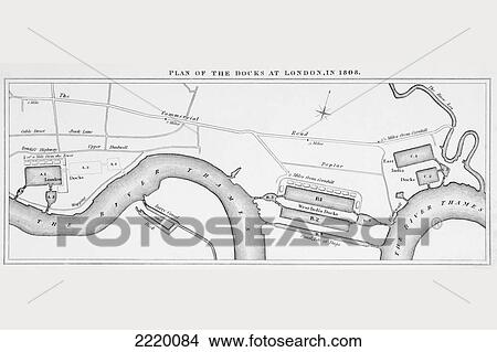 Picture - Plan Of London Docks As They Were In 1808. From The Cyclopaedia Or Universal Dictionary Of Arts, Sciences And Literature By Abraham Rees, Published London 1820.. Fotosearch