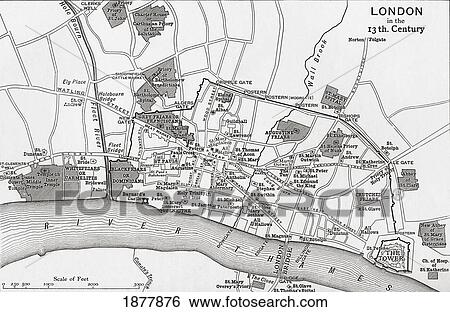 Stock Photograph - Plan Of London, England In The 13Th Century. From The Book Short History Of The English People By J. R. Green, Published London 1893. Fotosearch