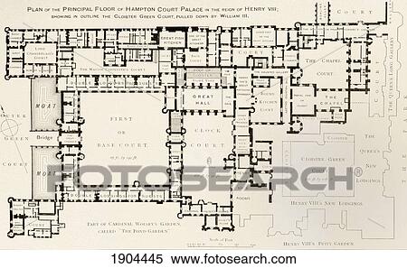 Stock Photography - Plan Of Principal Floor Of Hampton Court Palace As It Was During Reign Of King Henry Viii. From History Of Hampton Court Palace In Tudor Times By Ernest Law. Published London 1885.. Fotosearch