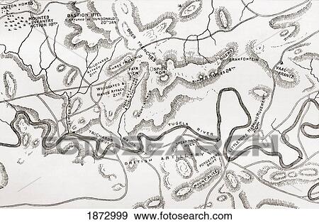 Stock Photo - Plan Of Site Of The Engagement At Spion Kop. From The Book South Africa And The Transvaal War By Louis Creswicke, Published 1900.. Fotosearch