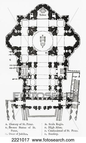 Plan Of St. Peter's Basilica, Vatican City, Italy. From Italian Pictures Published 1895. View Large Photo Image Stock Photo - Plan Of St. Peter's Basilica, Vatican City, Italy. From Italian Pictures Published 1895.. Fotosearch