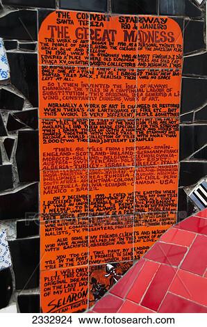 Picture - Plaque On Escadaria Selaron, Selaron's Staircase; Rio De Janeiro, Brazil. Fotosearch