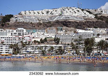 Stock Image - Playa Del Ingles Beach; Canary Islands, Spain. Fotosearch