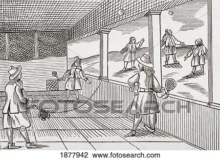 Stock Image - Playing Tennis In The Sixteenth Century. From The Book Short History Of The English People By J. R. Green Published London 1893.. Fotosearch