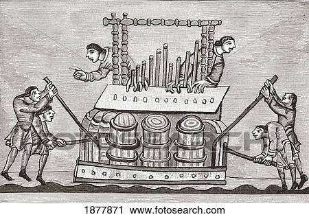Stock Image - Playing The Organ Ad 1130 - 1174. From The Book Short History Of The English People By J. R. Green, Published London 1893. Fotosearch
