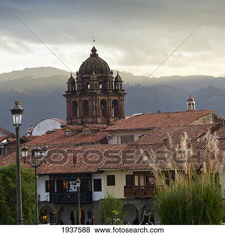 Plaza De Armas And Templo De La Compania De Jesus Bell Tower; Cusco Peru View Large Photo Image Stock Photo - Plaza De Armas And Templo De La Compania De Jesus Bell Tower; Cusco Peru. Fotosearch
