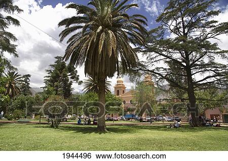 Stock Photograph - Plaza de Cafayate and Nuestra Senora del Rosario church, Cafayate, Salta, Argentina. Fotosearch