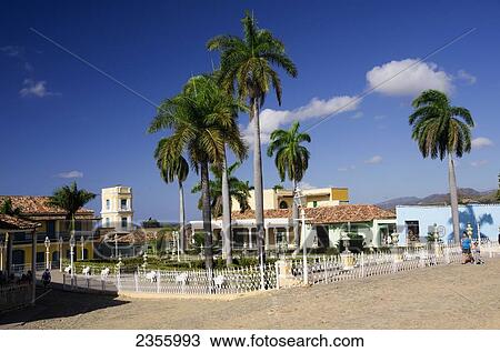 Stock Image - Plaza Major, Colonial Buildings Around The Square; Trinidad, Sancti Spiritus, Cuba. Fotosearch
