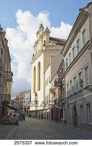 Stock Photo - Plies Street And Rear Of St. John's Church, Vilnius, Lithuania. Fotosearch