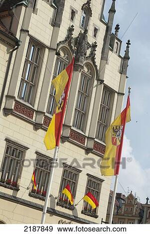 Poland, City Flag With Coat Of Arms In Market Square; Wroclaw View Large Photo Image Stock Photo - Poland, City Flag With Coat Of Arms In Market Square; Wroclaw. Fotosearch
