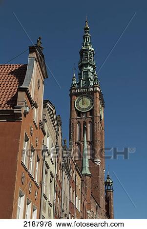 Stock Photo - Poland, Clock Tower Of Main Town Hall In Dluga Street; Gdansk. Fotosearch