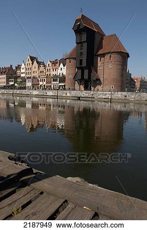 Poland, Gdansk Crane And Old Town District; Gdansk, Motlawa Canal View Large Photo Image Stock Photo - Poland, Gdansk Crane And Old Town District; Gdansk, Motlawa Canal. Fotosearch