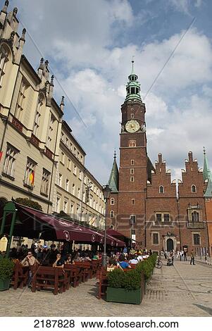 Stock Photo - Poland, Gothic Style Town Hall In Market Square; Wroclaw. Fotosearch
