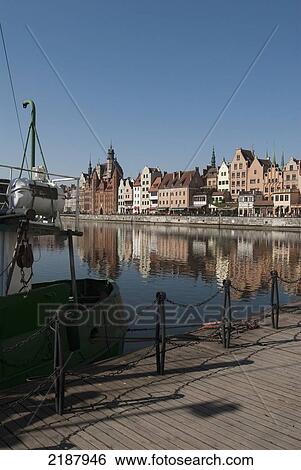 Stock Photograph - Poland, Motlawa Canal And Old Town District; Gdansk. Fotosearch