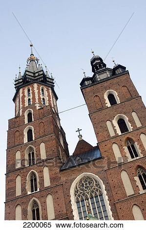 Stock Photography - Poland, St Mary's Basilica Is A Brick Gothic Church Re-Built In The 14Th Century; Cracow. Fotosearch
