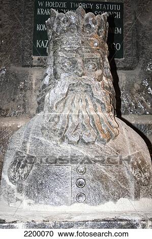 Stock Image - Poland, Statue Of King Kazimierz Made Of Rock Salt At Wieliczka Salt Mine Near Krakow; Cracow. Fotosearch
