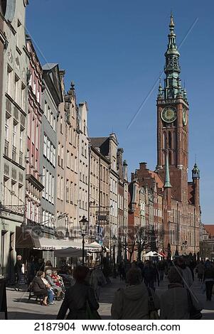 Picture - Poland, Townhouses And Main Town Hall On Dluga Street; Gdansk. Fotosearch