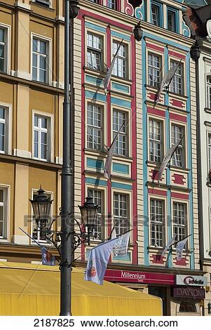 Stock Photography - Poland, Townhouses In Market Square; Wroclaw. Fotosearch