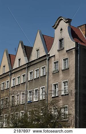 Stock Photo - Poland, Townhouses In St Mary's Street; Gdansk. Fotosearch