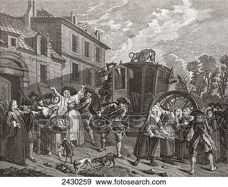 Stock Photo - Police shutting down a house of prostitution, after a French copper engraving, early 18th century. From Illustrierte Sittengeschichte vom Mittelalter bis zur Gegenwart by Eduard Fuchs, published 1909.. Fotosearch