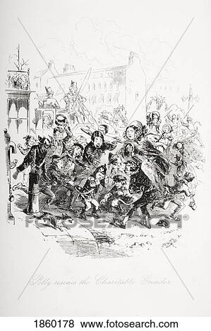 Stock Photo - Polly Rescues The Charitable Grinder. Illustration From The Charles Dickens Novel Dombey And Son By H. K. Browne Known As Phiz. Fotosearch