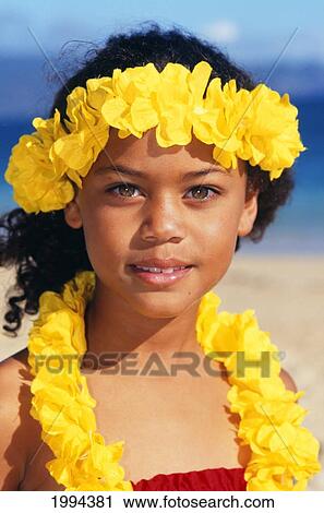 Polynesian Girl Portrait Wearing Yellow Haku And Lei, On Beach, Blue Sky And Ocean In Background View Large Photo Image Stock Image - Polynesian Girl Portrait Wearing Yellow Haku And Lei, On Beach, Blue Sky And Ocean In Background. Fotosearch