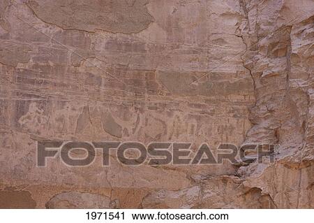 Stock Image - Pona Petroglyphs On The Cliffs By The Loa River, Antofagasta Region, Chile. Fotosearch