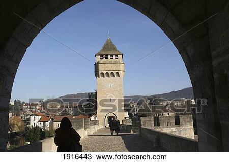 Stock Image - Pont Valentre Over The River Lot. Fotosearch