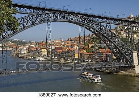 Ponte Dom Luis Bridge And Boat On Douro River View Large Photo Image Stock Photo - Ponte Dom Luis Bridge And Boat On Douro River. Fotosearch