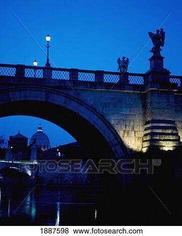 Ponte Sant Angelo And St Peter's Basilica At Dusk View Large Photo Image Stock Photo - Ponte Sant Angelo And St Peter's Basilica At Dusk. Fotosearch
