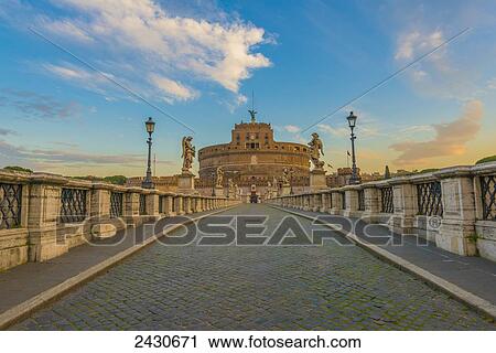 Stock Image - Ponte Sant'Angelo over the Tiber; Rome, Lazio, Italy. Fotosearch