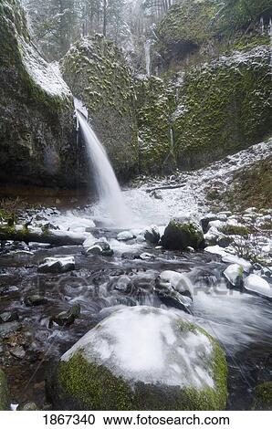 Stock Image - Ponytail Falls In Winter, Columbia River Gorge, Oregon, Usa. Fotosearch