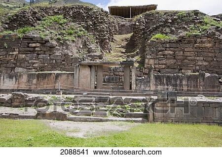 Stock Image - Porch Of The Falcons, The Black And White Portal On El Castillo, Chavin De Huantar, Ancash, Peru. Fotosearch