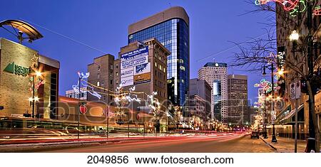 Stock Photograph - Portage Avenue At Night, Winnipeg, Manitoba. Fotosearch