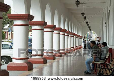 Stock Image - Portals Along The Plaza Mayor, Chiapa De Corzo, Chiapas, Mexico. Fotosearch