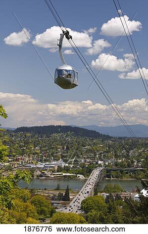 Stock Photograph - Portland Aerial (Ohsu) Tram; Portland, Oregon, Usa. Fotosearch