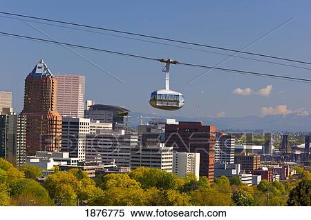 Stock Photography - Portland Aerial (Ohsu) Tram; Portland, Oregon, Usa. Fotosearch