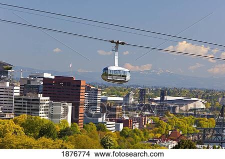 Picture - Portland, Oregon, United States Of America; Portland Aerial (Ohsu) Tram. Fotosearch