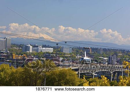 Stock Image - Portland, Oregon, United States Of America; Portland Aerial (Ohsu) Tram. Fotosearch